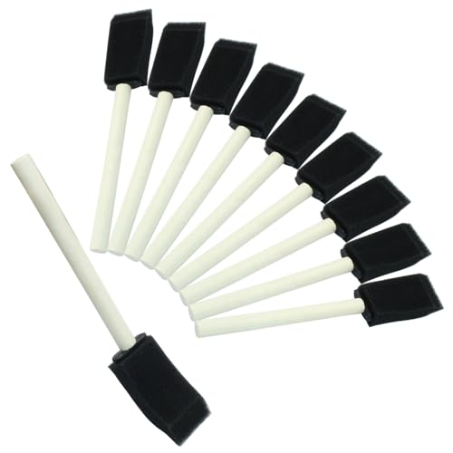 Moicstiy 10 Pcs 1Inch Foam Paint Brushes, Sponge Paint Brush with Wooden Handle, Foam Brushes for Painting(Black)