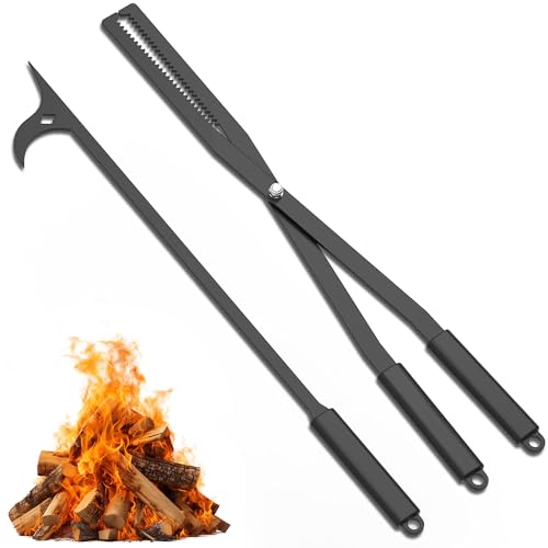 Heavy Duty Fire Tongs Firewood Grabber Tool with Scissor Shape Serrated for Campfire
