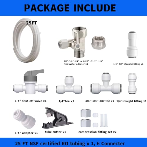 Refrigerator Water Line Kit Connection and 1/4 Compression Ice Maker Installation Kit,O.D. 25 FT Water Tubing with Feed Water Adapter and Quick Fittings for RO Filter System by GOOGIES - Used condition - Image 2