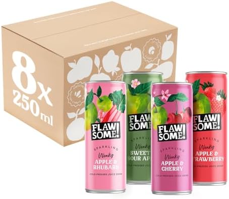 Flawsome! Lightly Sparkling Juice – No Added Sugar, 100% Cold-Pressed Wonky Fruit, Guilt-Free Fizzy Drink – Perfect for Refreshment or as a Mixer (8 x 250ml)