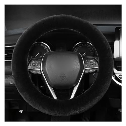 Kewucn Fuzzy Car Steering Wheel Cover, Fluffy Soft Fur Wheel Protector for Warm Winter, 15'' Anti-Slip Steering Wheel Covers, Universal Vehicle Interior Accessories for Men Women (Black)