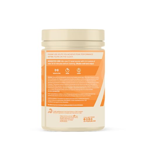 Image of Podium Nutrition, Fuse Pre Workout Powder, Orange Dream Pop, 30 Servings, Beta Alanine and Caffeine for Energy, Gluten Free, Soy Free, Dairy Free