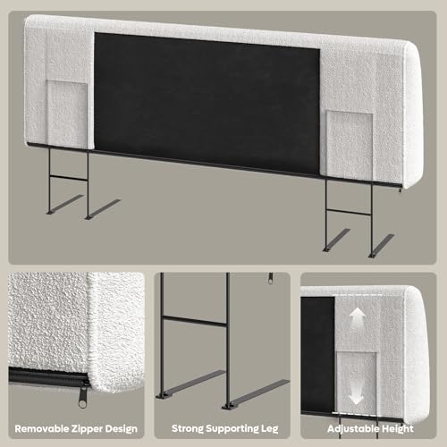 Image of Pinmoco 4.7 inch Upholstered Headboard for King Size Bed, Height Adjustable and Ergonomic Headboard, Easy Assemble, Sturdy and Durable, Teddy Velvet, Beige