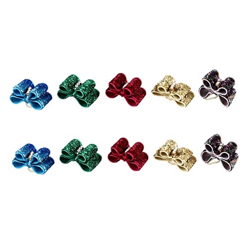 COLLBATH 10Pcs Pet Dog Hair Accessories Shiny Rhinestone Bowknot Hair Ties for Parties and Daily Wear Soft and Comfortable Headwear for Cute Dogs
