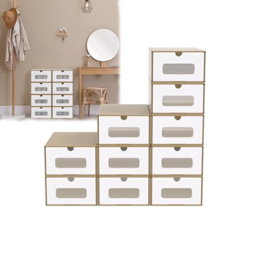 AufuN 10er Stapelbar Schuhboxen aus Kraftpapier mit Deckel & Transparent Sichtfenster, Praktische Schuhaufbewahrung Aufbewahrungsbox 35x24x14cm, Stauraum Organizer für Schuhe, Braun