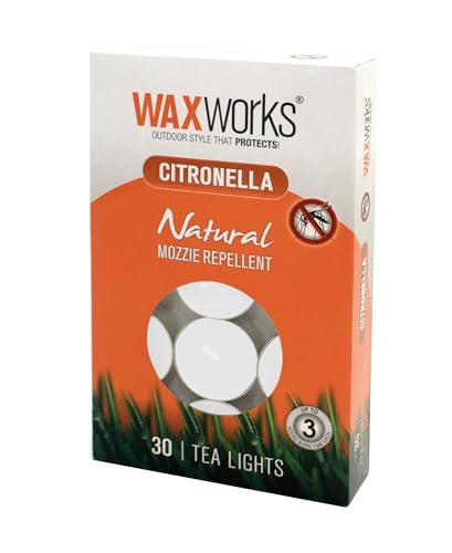 Waxworks 30 Pack Citronella Tealights – Outdoor Mosquito Repellent Candles with Citronella Oil, Up to 3 Hour Burn Time Each, Suitable for Lanterns and Holders, Random Colour