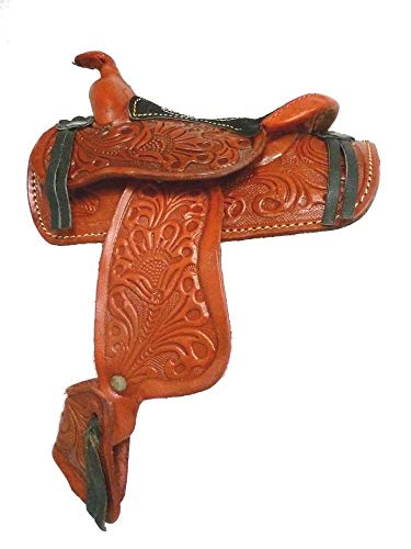 AJ Tack Wholesale Miniature Decoration Horse Saddle Tooled Leather 5" Seat Western Novelty Red - Thumbnail 2