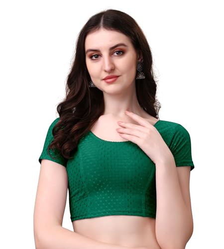 Image of Mogsa Women's Stretchable Dobby Cotton Lycra Saree Blouse | Readymade Stitched Blouse | Round Neck | Short Sleeve | Soft & Comfortable Ethnic Blouse for Saree Wear