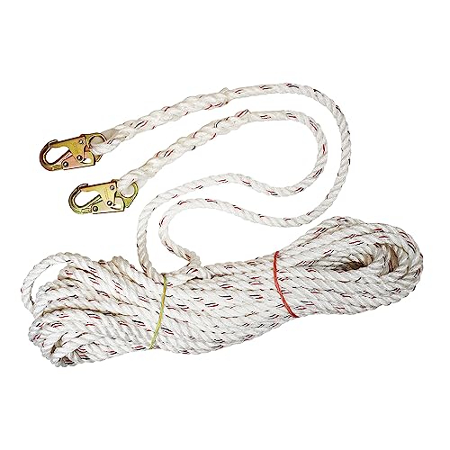Liberty Line Bison 100 Foot Vertical White Polydac Rope Lifeline with Snap Hooks at Both Ends