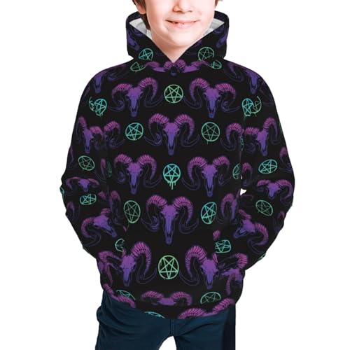Mysterious Colorful Ram Skull Kid Hoodies Boys Sweatshirts Girls Pullover with Pocket3