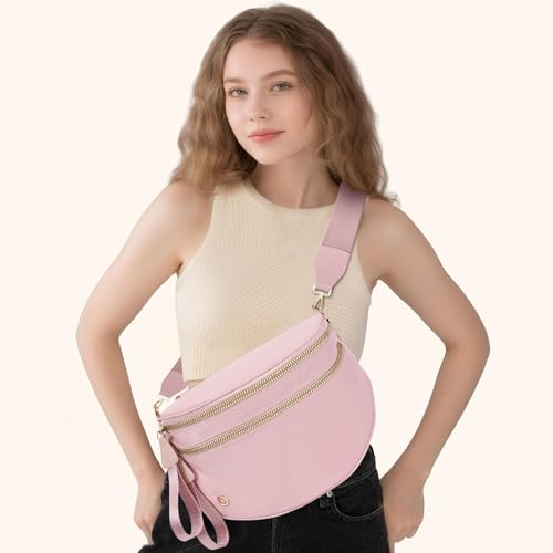 Image of Womens Crossbody Bag, Spacious Nylon Bum Bag Trendy Shoulder Purse with Adjustable Strap Zipped Travel Essentials