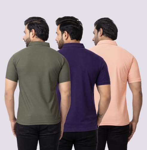 Image of HANABY Men's Summer Polo Solid Half Sleeves Polycotton T-Shirt | Collar Breathable and Comfortable T-Shirt (Pack of 3)