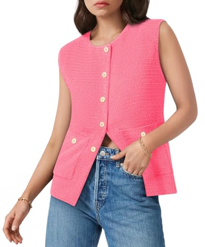 Image of Yousify Womens Sweater Vest Sleeveless Button Down Round Neck Knitted Tank Tops Casual Cardigan with Pockets