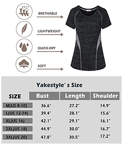 Yakestyle Workout Tops For Women, Yoga Shirts Sweat Wicking Running Activewear T Shirts Hiking Clothes Pilates Exercise Wear Round Neck Comfy Short Sleeve Athletic Training Top Grey M #TOP3