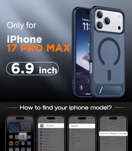 Image of Designed for iPhone 17 Pro Max Case, [Built-in Invisible Kickstand][Compatible with MagSafe][Military Grade Shockproof] Slim Translucent Matte Phone Case 6.9 inch (Blue)