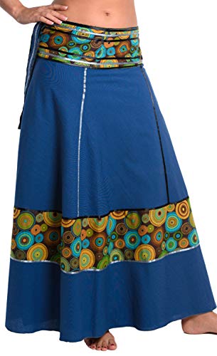 ufash Falda Cruzada - Falda Maxi de la India, con Lazos, Azul Cover