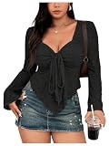 BEAUDRM Women's Y2K Plus Size Babydoll Tee Shirts Long Sleeve Crop Tops