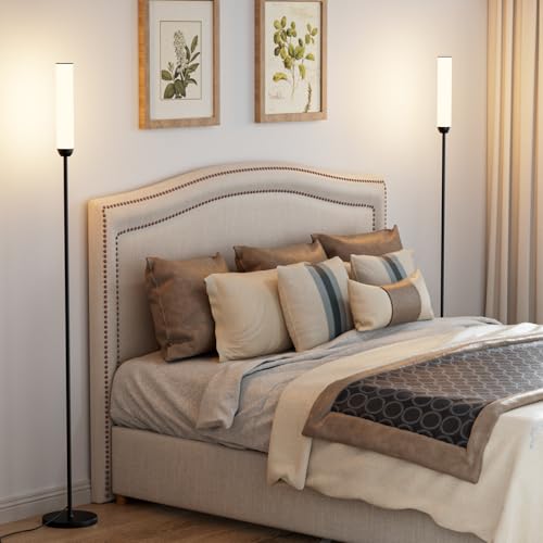 Image of Ambimall LED Floor Lamps with Remote Control Set of 2, Foot Switch, Black