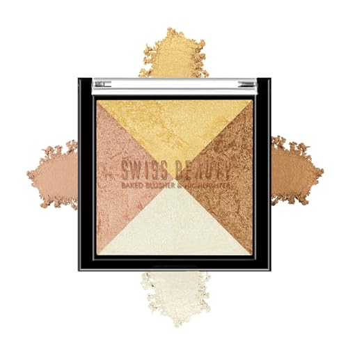 Image of Swiss Beauty Baked Shimmer Blusher And Highlighter Palette For Face Makeup| Multicolor-6, 7 Gm |
