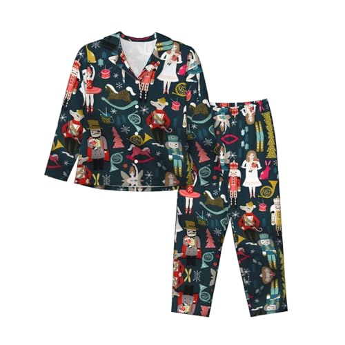 Pyjama Casse-noisette vêtement de nuit femme ensemble manches longues coton Noël confortable