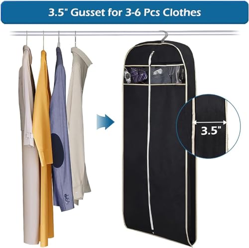 Habrur Clothes Cover 3pcs 50" Garment Bags with Transparent Window Suit Cover Bags for Shirts Dresses Suit Bags (Color : Black, Size : 50'')3