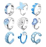 Subiceto 9 pcs Chunky Y2K Rings for Women Colorful Resin Acrylic Rings Funky Evil eyes Butterfly Hea