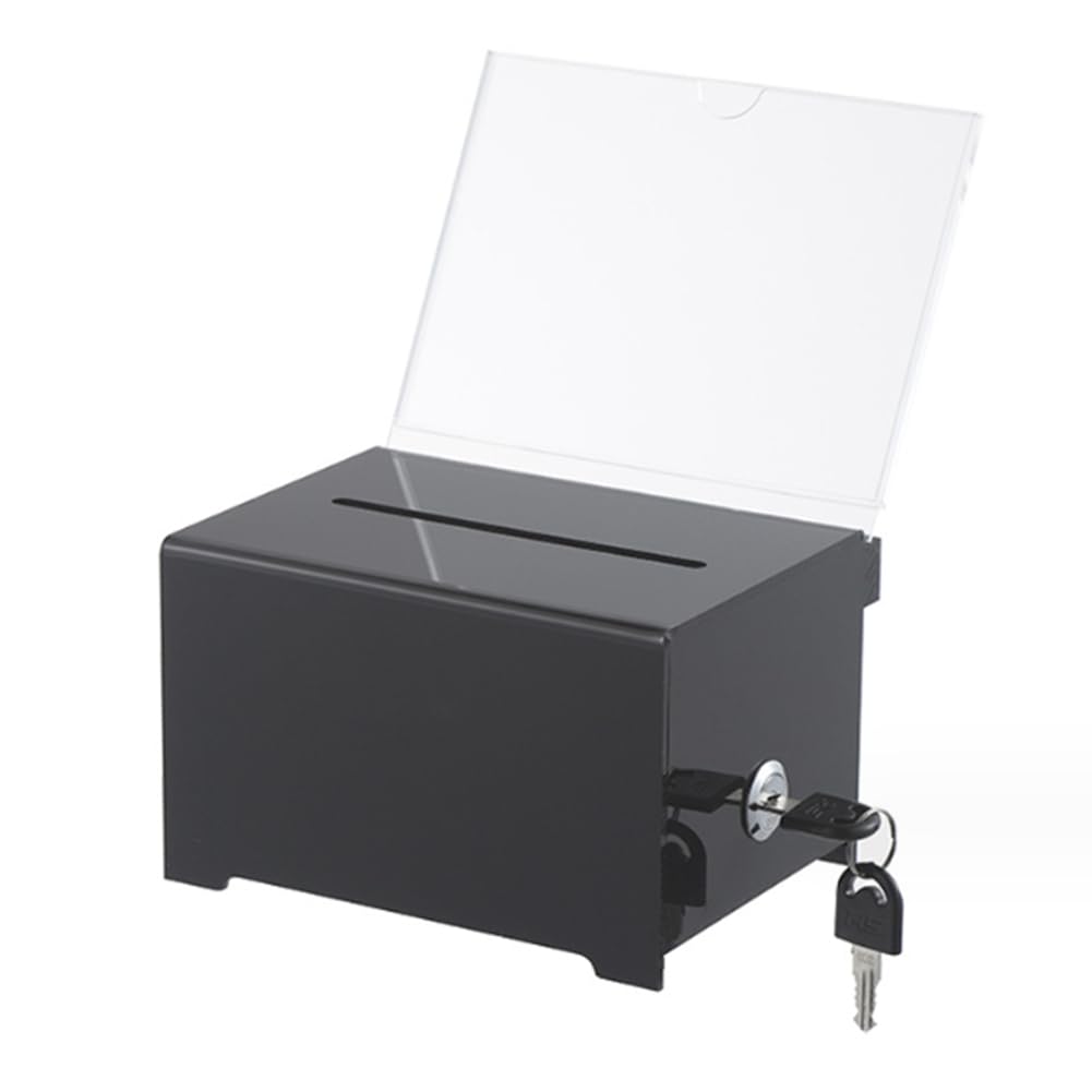 Hlelu Black 1 Pcs Donation Box With Lock Ballot Box With Sign Holder Suggestion Box Acrylic For Fundraising, Donation