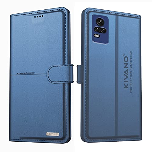 Image of KIVANO Professional Series Wallet Case for Vivo Y73 | Luxurious Design | Handcrafted Unique | Premium | PU Leather Flip Cover | Card Slots | Kickstand | Protective Case | Magnetic Closure - Dark Blue