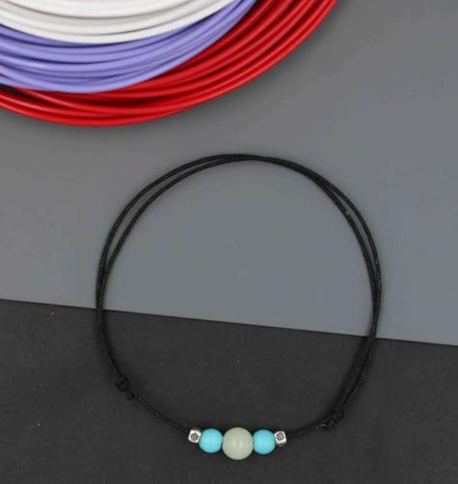 Women's Glow In The Dark Turquoise Beads Cotton Dori Anklet