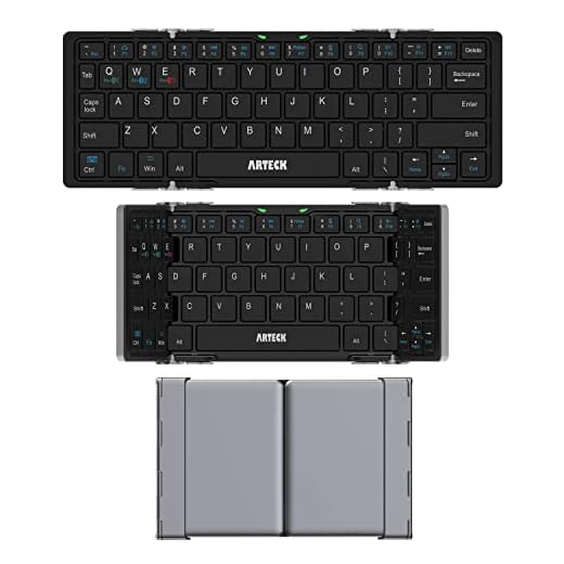 Folding Bluetooth Keyboard, Arteck Portable Mini Foldable Wireless Keyboard for iOS iPad 10.2-inch, Pro, Air, 9.7-inch, Mini, Android, MacOS, Windows Tablets Smartphone Built in Rechargeable Battery