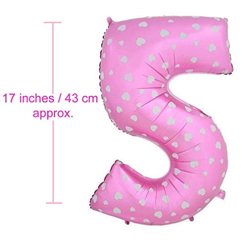 Image of AMFIN 17 inch 5 Number Foil Balloon, Birthday Decoration Items [Helium Supported] - Pink