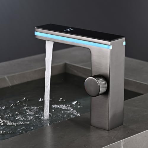 Robinet de lavabo LED avec affichage digital de température noir mat - 3
