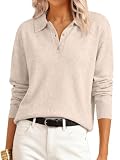 ANRABESS Sweaters for Women Polo Collared Knit Long Sleeve Pullover,Almond,M