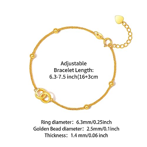 18K Gold Bracelet for Women Infinity Link Bracelets Double Interlocking Jewelry Love Circles Charm Adjustable Stackable Chain Dainty Trendy Forever Sister Daughter Mother Couples Gifts2
