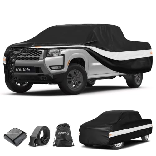 Image of 10 Layers Truck Cover Waterproof All Weather Custom Fit Nissan Frontier(2021-2026) King /Crew Cab Short Bed, Outdoor Full Exterior Pickup Car Cover Sun Rain Snow Ice Protection. Black