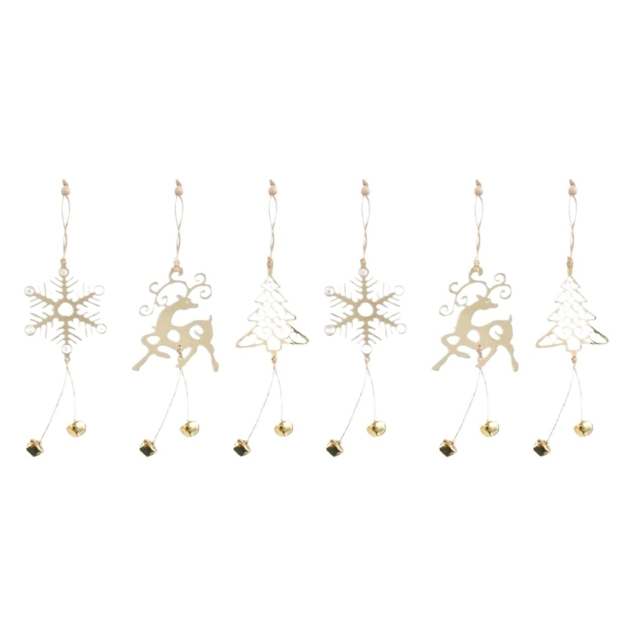 Campanelle Natale 6 Pezzi Albero di Natale Ornamento da Appendere in Metallo Fiocco Neve Campane Cervo Pendenti Decorazioni