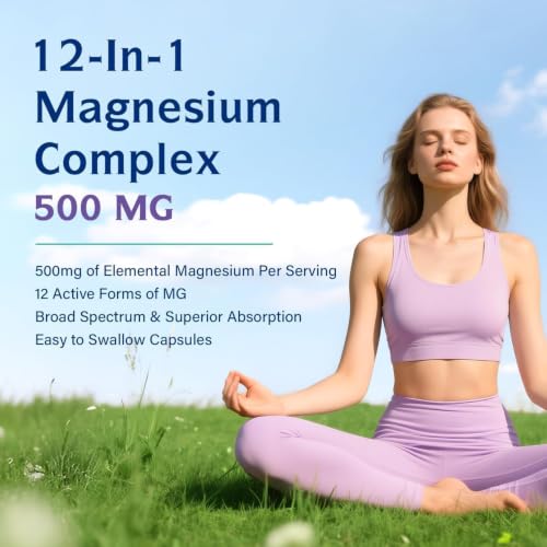 Image of Innate Vitality 12-in-1 Magnesium Complex, 500 mg Elemental Mag, with Magnesium Glycinate Malate Taurate Aspartate & More, Non-GMO, for Nerves, Sleep, Heart, Energy, 120 Veg Caps
