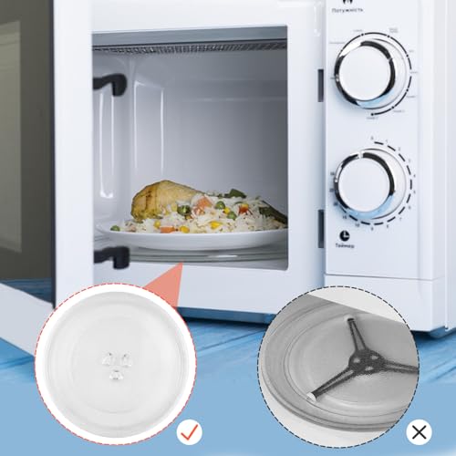 WinGluge Mikrowellenteller Glas 24,5 cm, Mikrowelle Mikrowellen Teller, Drehteller Glasteller Mikrowelle Zubehör, Ersatz Drehteller Y-Förmiger mit 3 Befestigungen für Mikrowelle mit Rundem Ständer