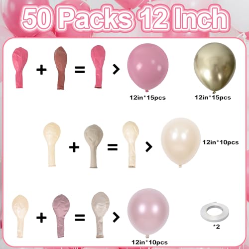 Image of Pearl Pink Gold Balloons, 50pcs Double Stuffed Pearl Pink Beige Balloon Metallic Gold Balloons for Women Girls Boho Birthday Bridal Baby Shower Floral Wedding Mothers Day Party
