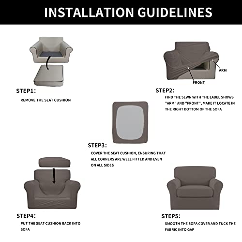 Image of Easy-Going 2 Pieces Microfiber Stretch Chair Slipcover - Spandex Soft Fitted Sofa Couch Cover Washable Furniture Protector with Elastic Bottom Kids Pet Taupe | Spandex Soft Fitted Sofa Couch Cover for Living Room Washable Furniture Protector with Elastic Bottom Kids Pet Taupe