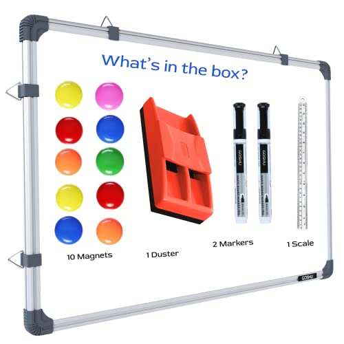 Image of GOSHU Magnetic White Board 2 feet x3 feet Dry Erase whiteboard Includes 10 Magnets, 1 Duster, 2 Marker and 1 30cm Scale (2x3 feet + Pack of 14 Items)