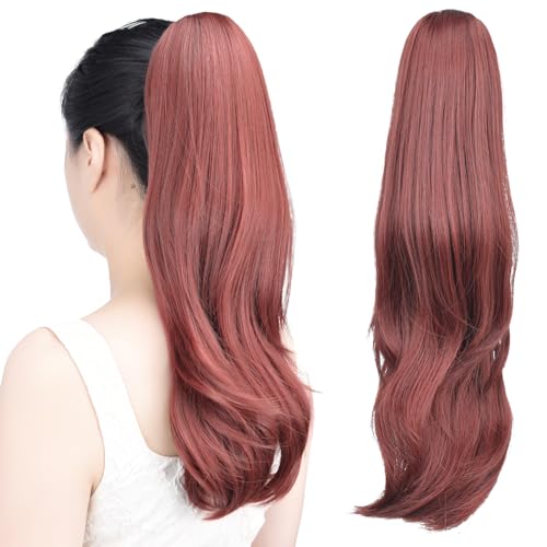 Tiklans Auburn Ponytail Extension,20" Clip in Ponytail for Women Long Straight Ponytail Hair Extension Synthetic Heat Friendly Fiber for Girls