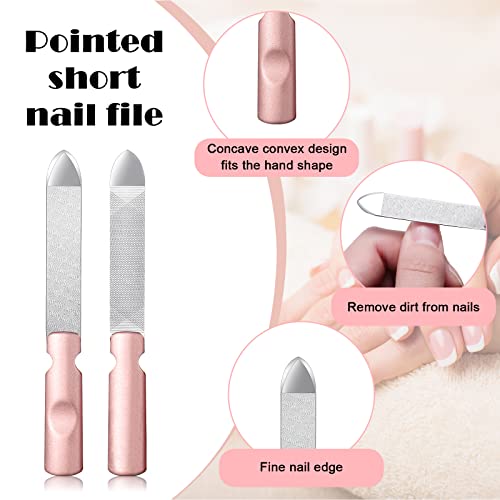 3 Pieces Stainless Steel Nail Files With Leather Case, Double Sided Metal Nail Files With Anti-Slip Handle, Metal Nail File Buffer Manicure Pedicure Tools For Fingernail Toenail (Rose Gold) #TOP3