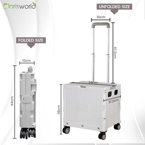 Clarisworld Faltbarer Einkaufstrolley Einkaufswagen Transportkarre Warenkorb mit Deckel, 38 l, 17,5 kg Kapazität, Teleskopgriff, Hellgrau – Bild 3
