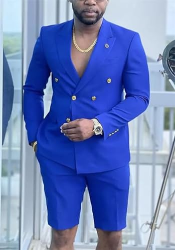 Shorts Suits for Men 2 Piece Slim Fit Double Breasted Tuxedo Peak Lapel Casual Summer Suit for Groom Men Prom Dinner Party3