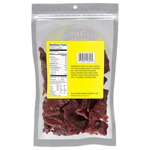 Image of Old Trapper Beef Jerky, Teriyaki 8 Ounce Individual Pack, Tender Meat Snack for Lunches or Between Meals, 11 Grams of Protein, Zero Grams of Fat, and 70 Calories per Serving (Pack of One)