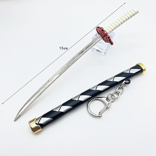 Image of Decorative Sword Keychain with Sheath, Black and Gold, Miniature Samurai Style Accessory