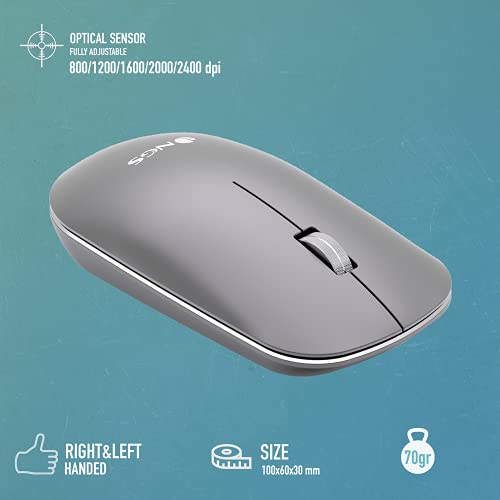 SNOOP-RB - Mouse Multidispositivo senza Fili Ricaricabile, con Bluetooth 3.0/5.0, 800/1200/1600/2000/2400dpi, 10M Distanza, Colore Grigio - Mouse gaming - Immagine 4