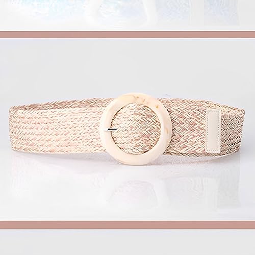 Women's Chunky Braided Belt Fashion Cute Rattan Holeless O Ring Buckle Wide Raffia Belt for Summer Beach Dress2