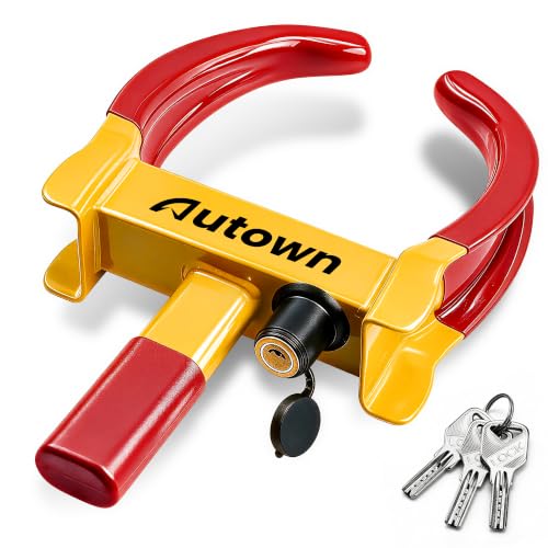 AUTOWN Parkkralle Radkralle mit Hochsicherheitsschloss & 3 Schlüsseln, Universelle Autokralle für Anhänger, Wohnmobil, Wohnwagen & PKW, Wetterfeste Reifenkralle für 18-30cm Reifenbreite